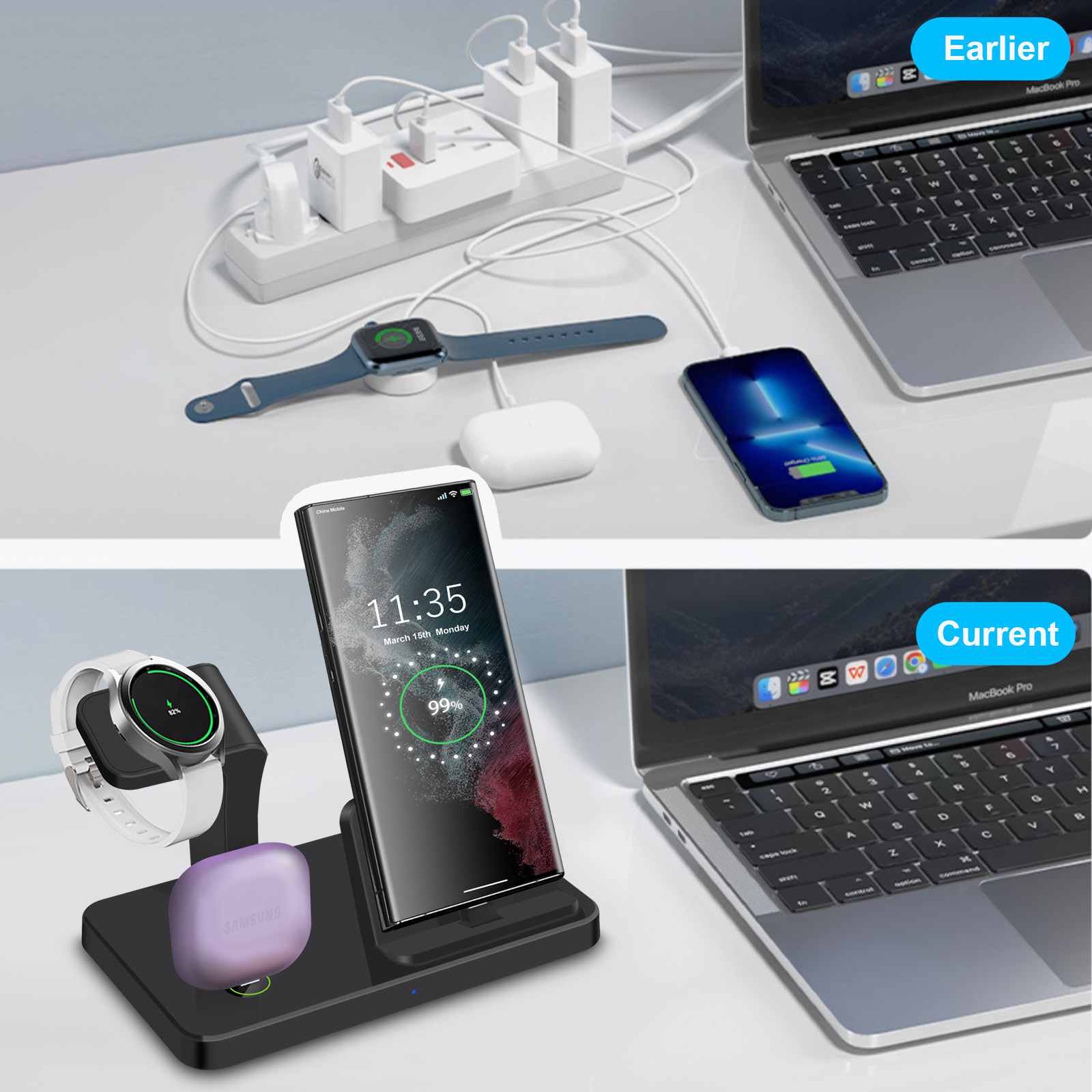 Desk 3 in 1 Type C Port Wirele - đánh giá và giá Wireless Charger Watch